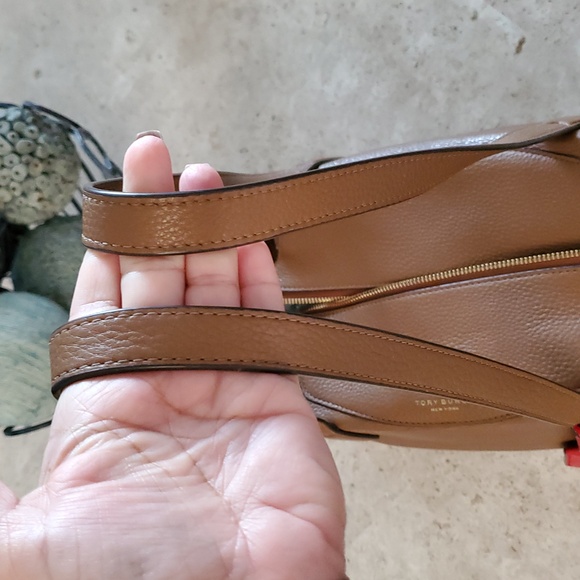 Tory burch Satchel rich Brown Leather Handbag with Red Accent - Picture 4 of 12